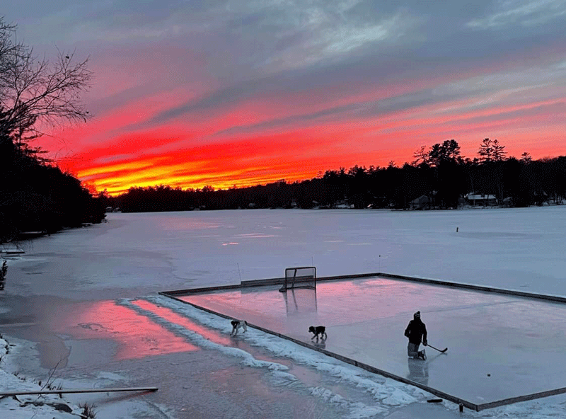 Pond Hockey at sunset
